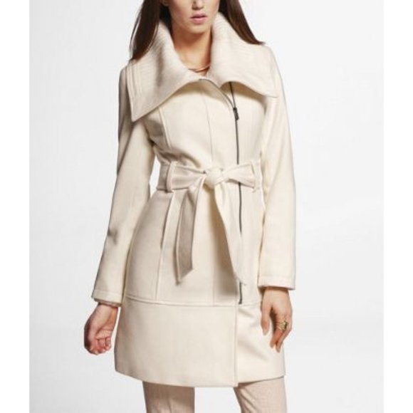Express Jackets & Blazers - Express Belted Wool Coat Jacket Trench Cream Ivory